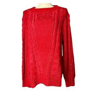 NEW Talbots Women's Balloon Sleeve Cable Knit Sweater in Red Pop Size 1X